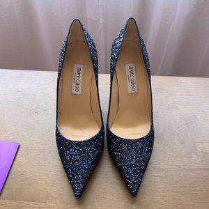 Brand New Jimmy Choo Navy Mix Glitter Agnes Heels 85mm